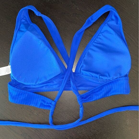 Shade & Shore Womens Stretch Ribbed Textured Halter Neck Bikini Bra Blue XL - Picture 4 of 5